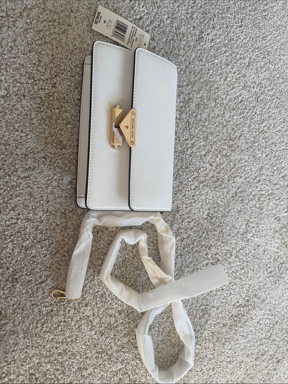 Michael Kors White Leather Crossbody with Gold-Tone Lock - Picture 2 of 3